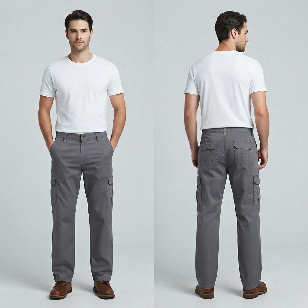 Reset Mens Cargo Pants 36x30 Charcoal Grey Straight Leg Cotton Blend Twill Work